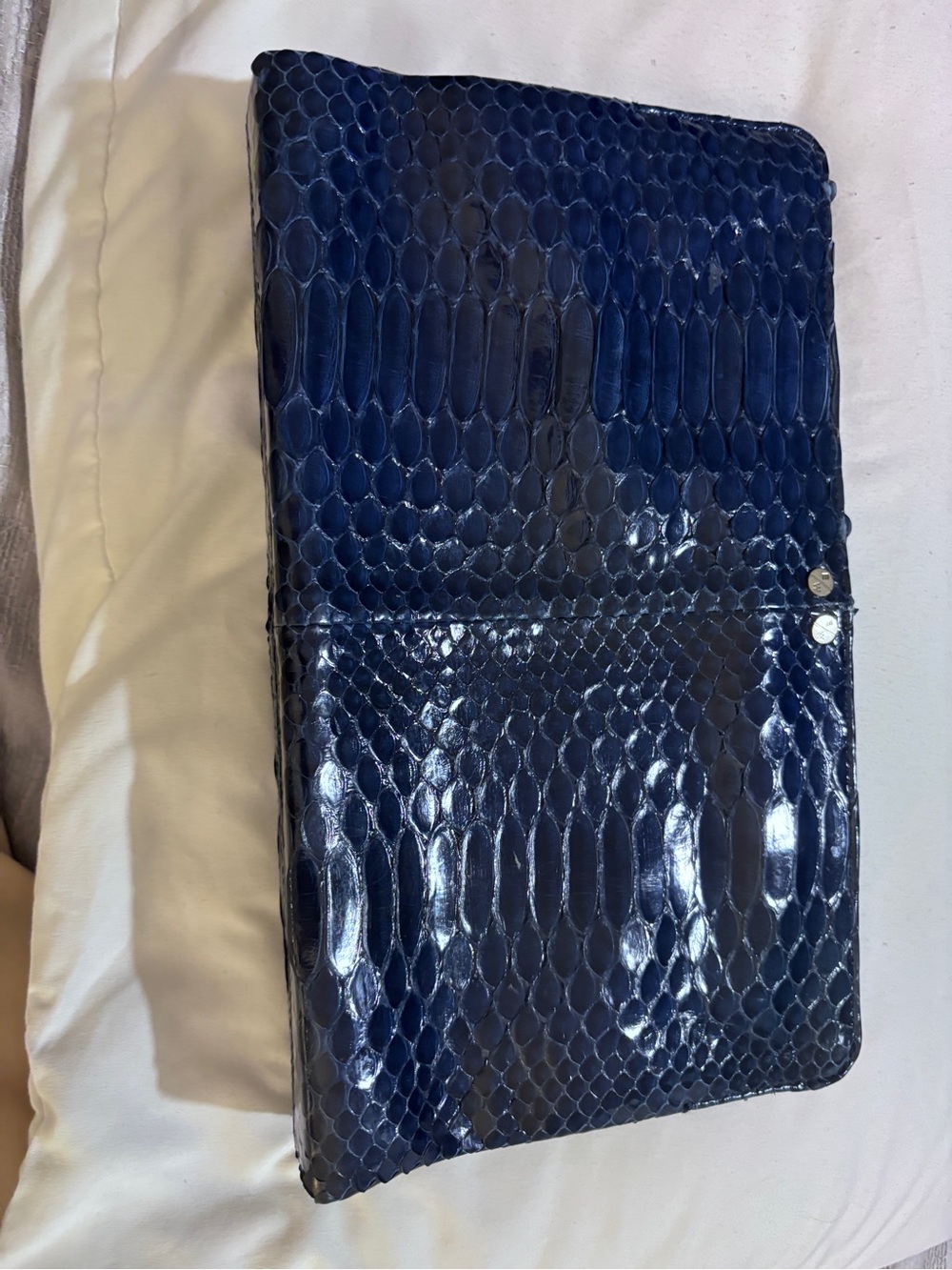 Patent Navy Python-Embossed Clutch - Picture 2 of 4